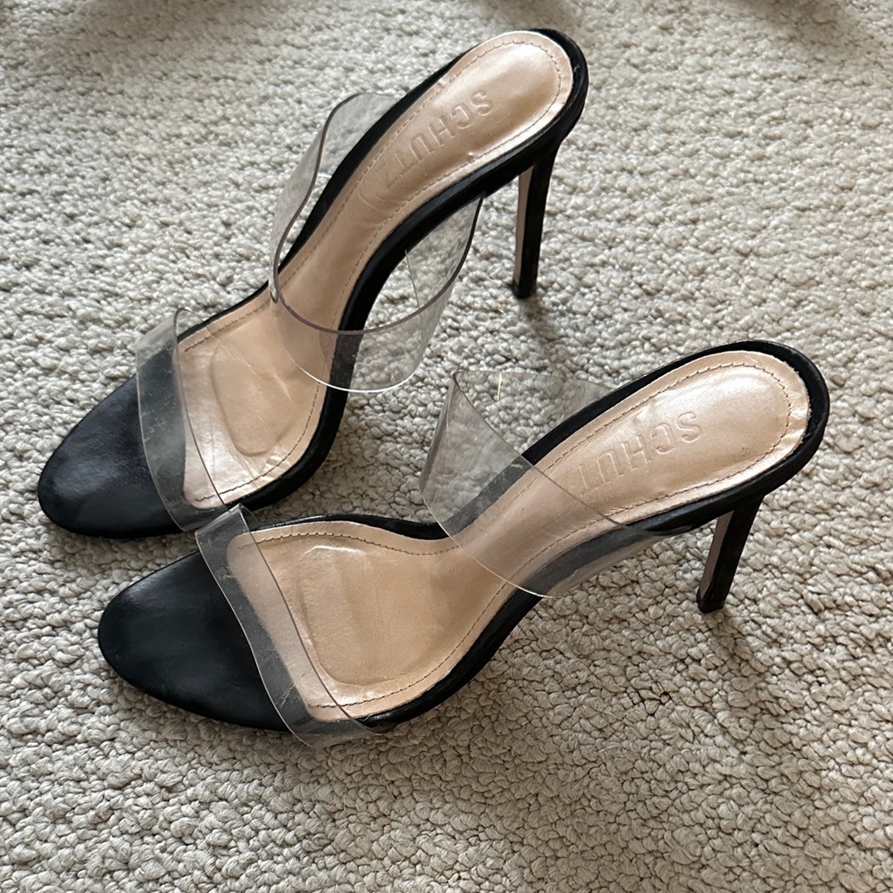 SCHUTZ Black and Clear PVC Stiletto Heels